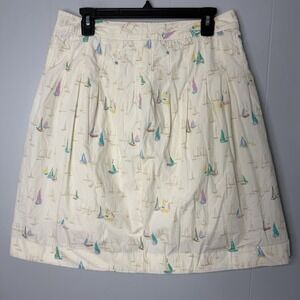 Tommy Hilfiger Pleated Skirt City Nautical Print Lined Size 8 Cream Cotton